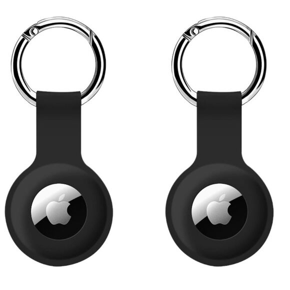 Apple Air Tag Holder Case Cover Black 2 Silicone Sleeve Skin Keychain Ring OrB6 - Picture 1 of 7